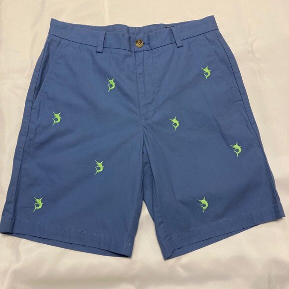 Vineyard Vines Other - Vineyard Vines "Breaker Short" Blue w/ Neon Green Sailfish Golf Shorts Men's W30